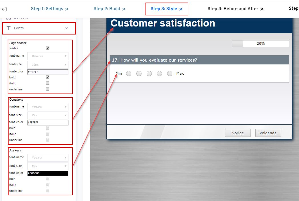 Font settings example