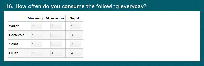 Matrix input field question example