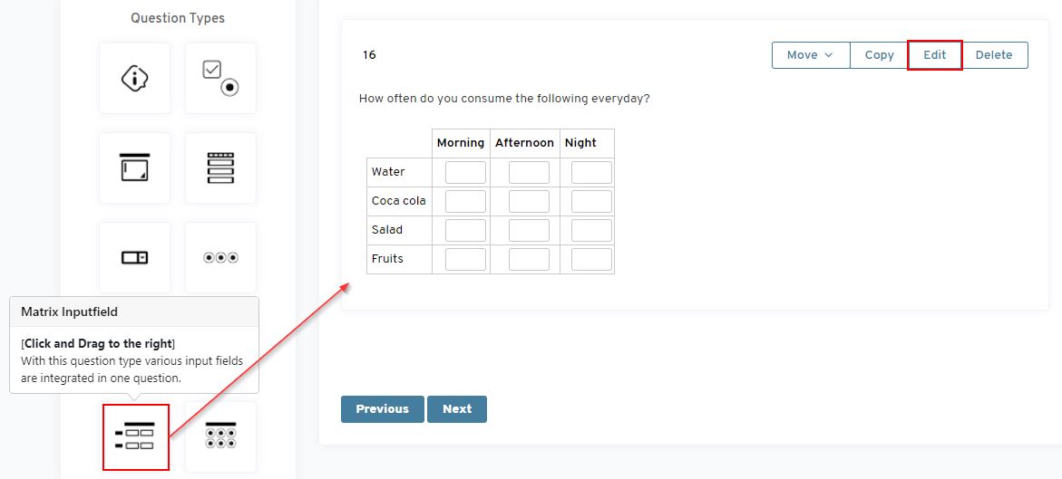Matrix input field question