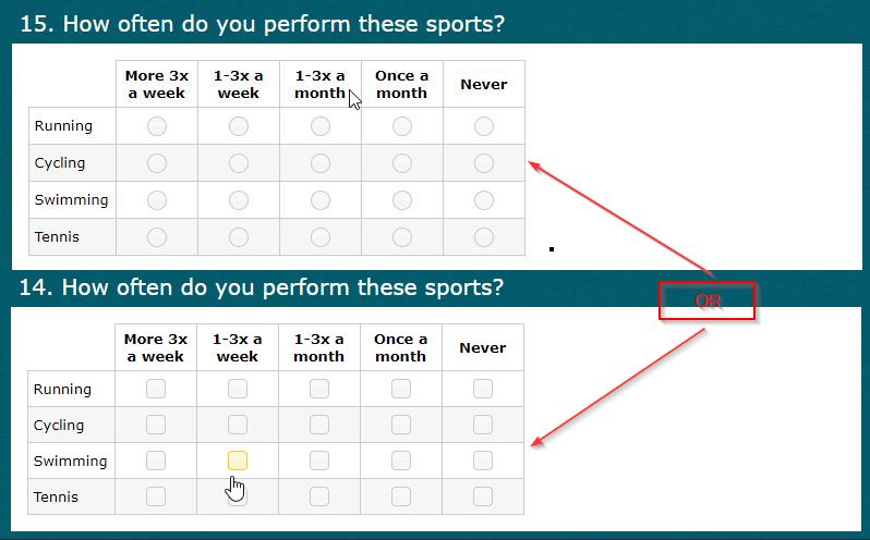 Matrix question sample
