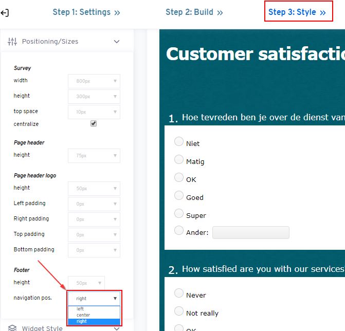 Position navigation button of a survey