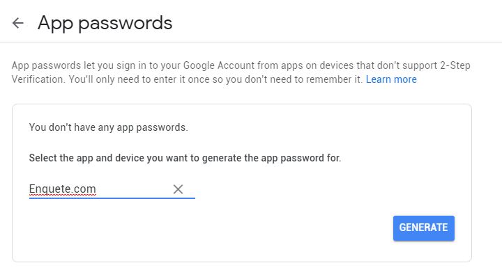 Google app password account name
