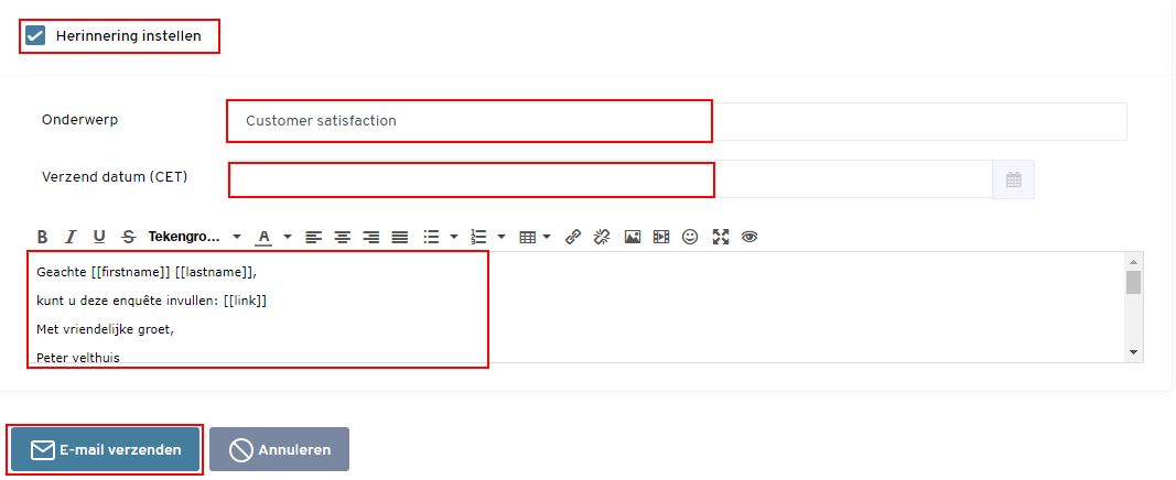 herinneringsbericht sturen van je online enquete