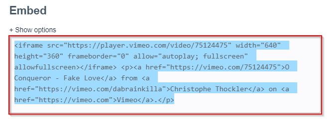 Copy Vimeo embed code